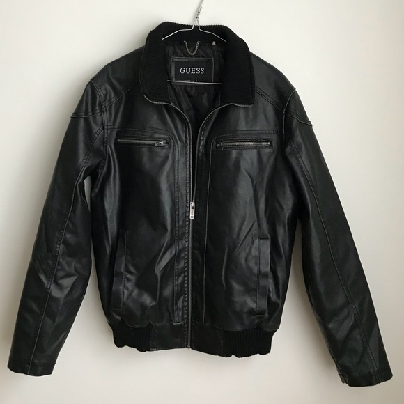guess leather bomber jacket mens